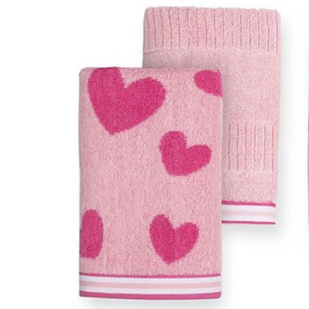 Pink Heart Patterned Hand Towel Set